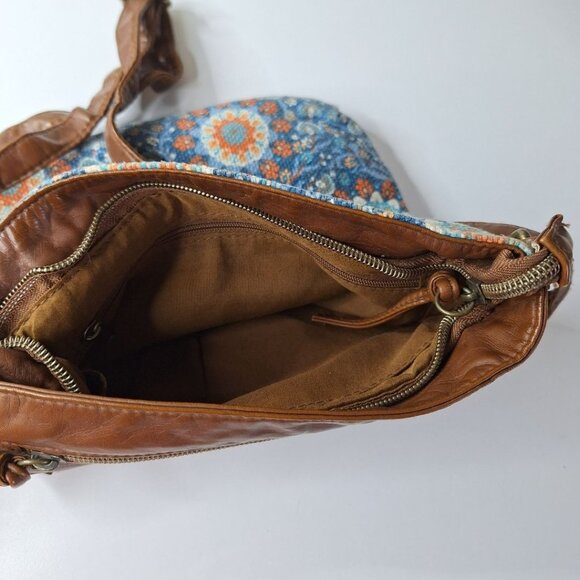 Crossbody Leather Cloth Purse Handbag Floral Zipper Pockets Adjustable Strap - Picture 10 of 12